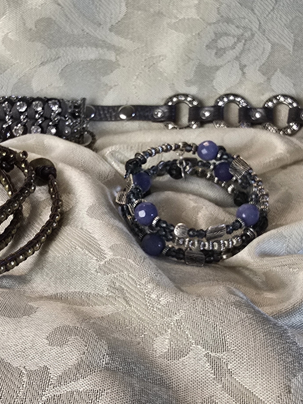 Premier Designs Navy and Silver Beaded Wrap Bracelet
